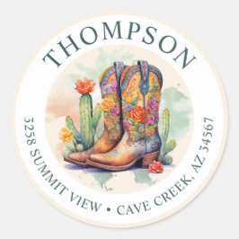 Southwestern Cowgirl Boots Rücksendeadresse Label Runder Aufkleber