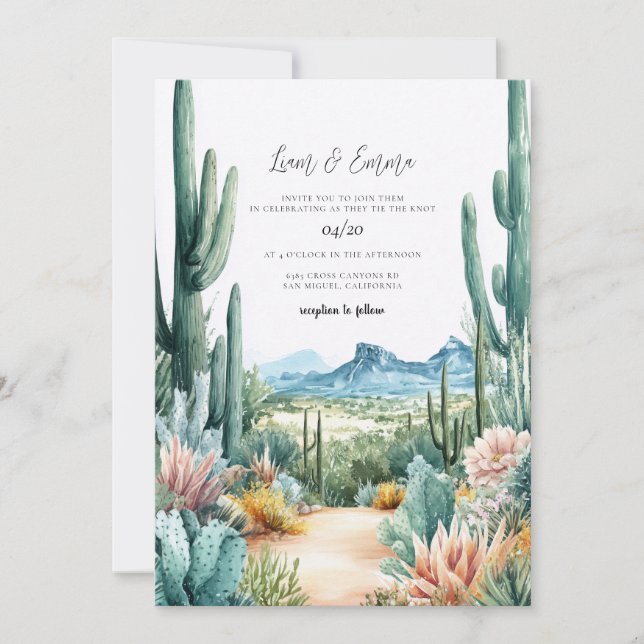 Southwestern Desert Cactus Wedding Einladung (Vorderseite)