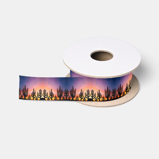 Southwestern Desert Landscape Cactus Sunrise Image Satinband (Spule)
