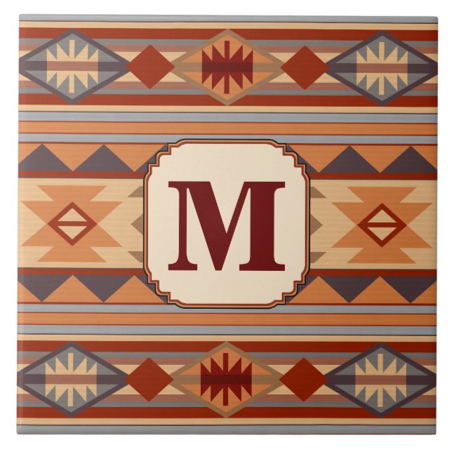 Southwestern Design Tan Monogram Fliese (Vorderseite)