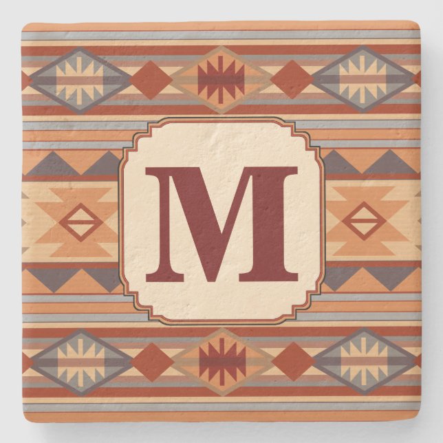 Southwestern Design Tan Monogram Steinuntersetzer (Vorderseite)