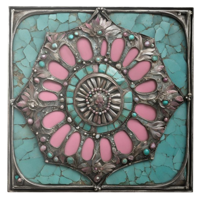 Southwestern Floral Gemstone Medallion Design Fliese (Vorderseite)