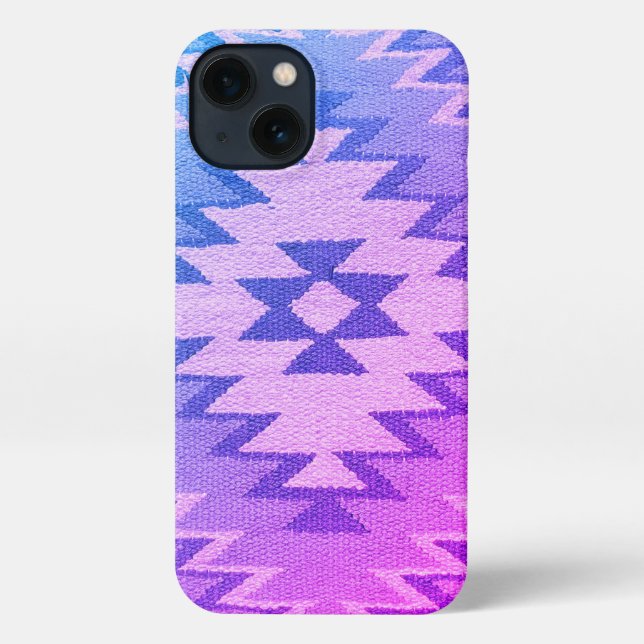 Southwestern iPhone Case - Bright Blue & Lila iPhone Hülle (Rückseite)