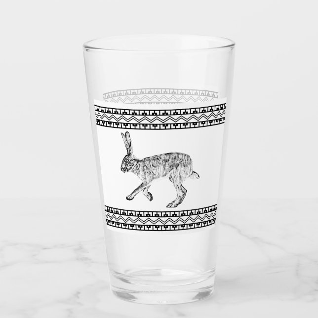 Southwestern Jackrabbit Black and White Geometric Glas (Vorderseite)