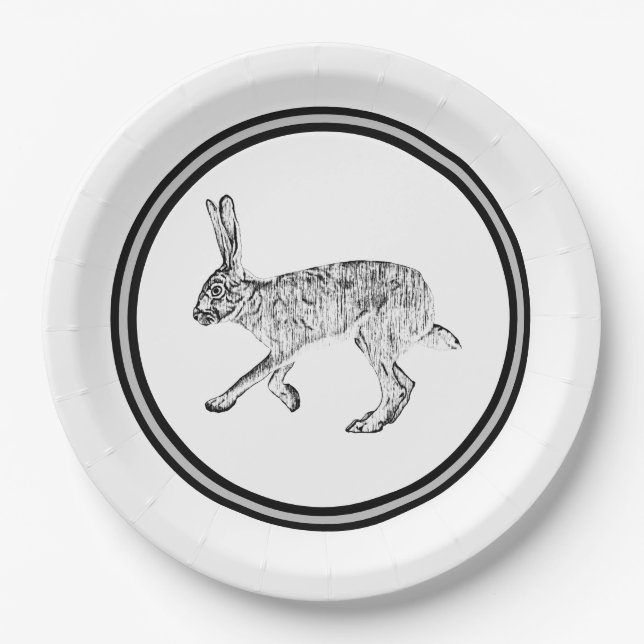 Southwestern Jackrabbit Ink Zeichnend Paper Teller (Vorderseite)