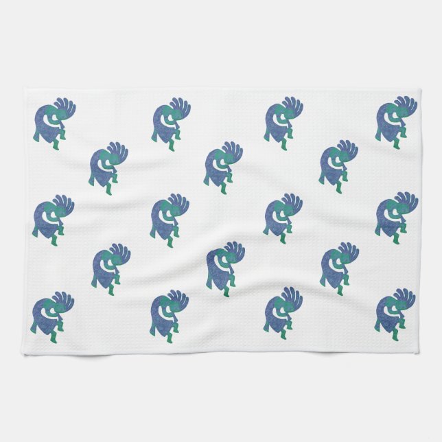 Southwestern Kokopelli Blue Green Pattern Geschirrtuch (Horizontal)