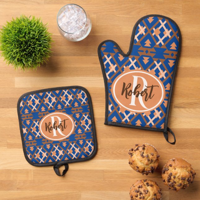 Southwestern Oasis Aztec Geometric Ofenhandschuh & Topflappen-Set (Oben Unten)