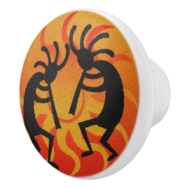 Southwestern Orange Sun Kokopelli Ceramic Knob. Keramikknauf (Rechts)