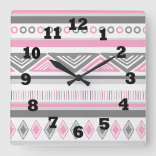 Southwestern Pink White and Gray Quadratische Wanduhr