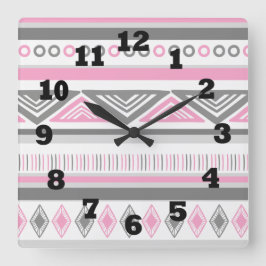 Southwestern Pink White and Gray Quadratische Wanduhr