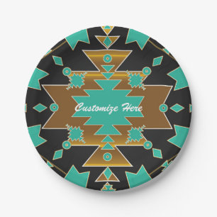 Southwestern Ranch Türkis Schwarz & Gold Party Pappteller