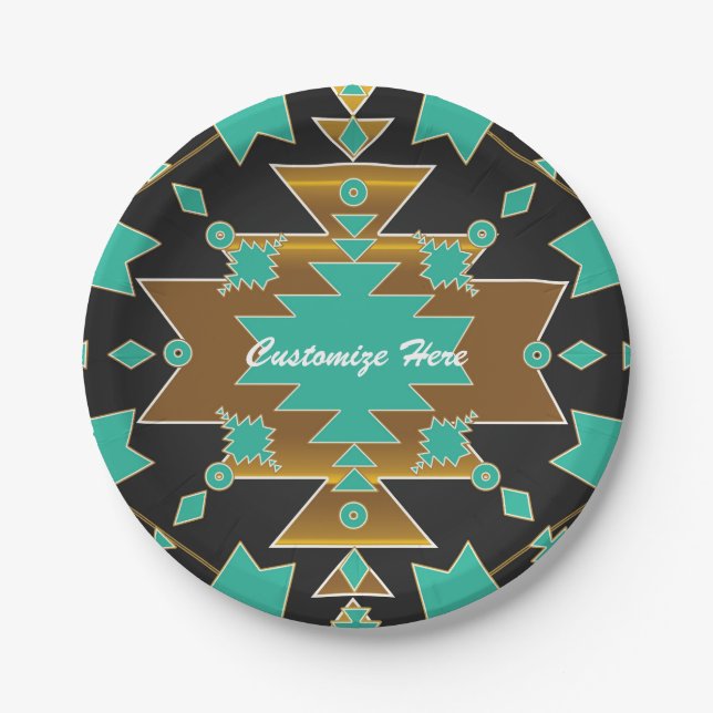 Southwestern Ranch Türkise Black & Gold Party Pappteller (Vorderseite)
