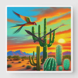 Southwestern Sunset Clock Quadratische Wanduhr