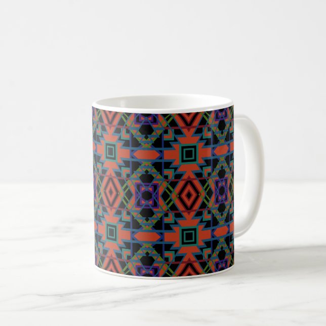 Southwestern Symmetrical Tiled Pattern Line Art Kaffeetasse (VorderseiteRechts)