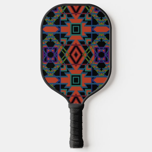 Southwestern Symmetrical Tiled Pattern Line Art Pickleball Schläger (Vorderseite)