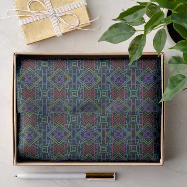 Southwestern Symmetrical Tiled Pattern Line Art Seidenpapier (Geschenk)