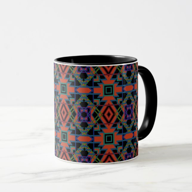 Southwestern Symmetrical Tiled Pattern Line Art Tasse (VorderseiteRechts)