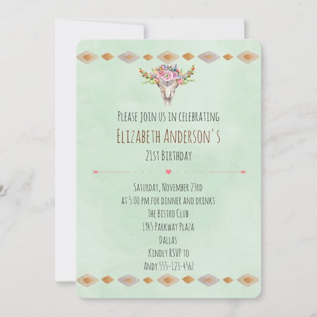 Southwestern Tribal Boho Themed Birthday Einladung (Vorderseite)
