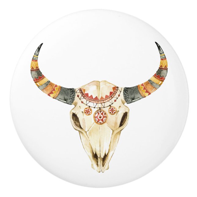 Southwestern Tribal Bull Skull 1 Keramikknauf (Vorderseite)