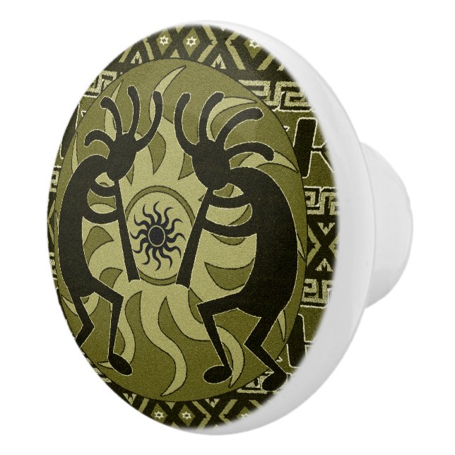 Southwestern Tribal Sun Aztec Muster Kokopelli Keramikknauf (Rechts)