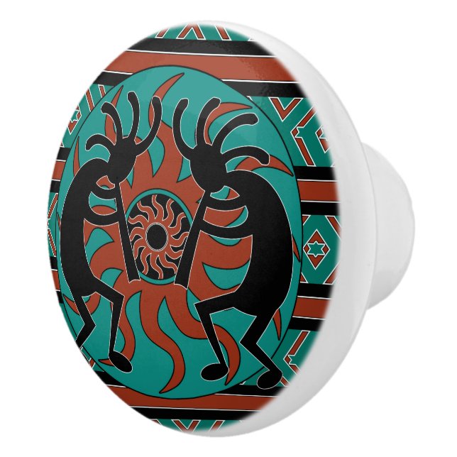 Southwestern Turquoise Tribal Sun Kokopelli Keramikknauf (Rechts)