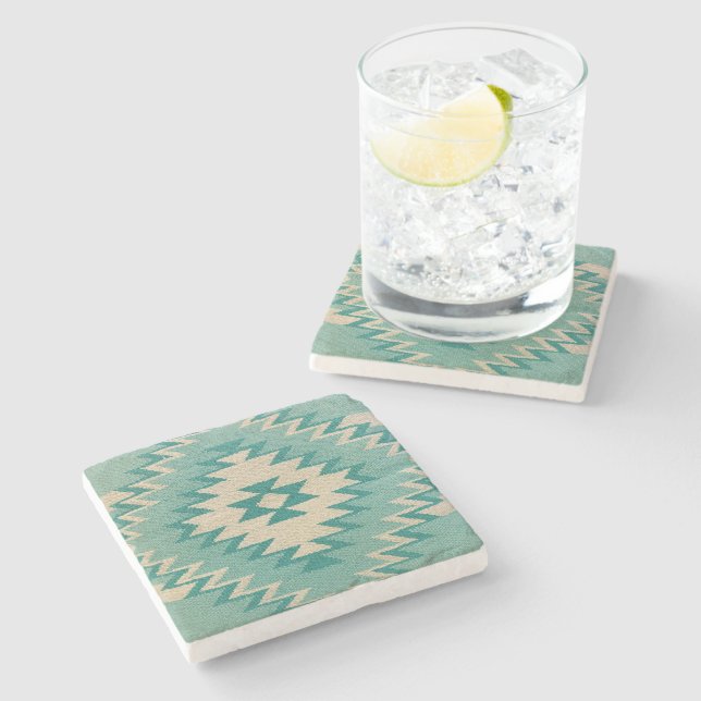Southwestern Weave Aquamarin Steinuntersetzer (Seitenansicht)