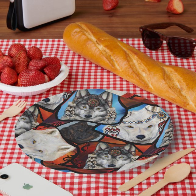 SOUTHWESTLICHE WOLFKUNST PAPPTELLER (Picknick)