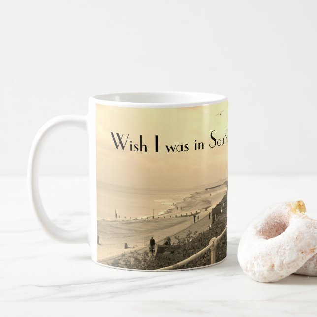 Southwold Promenade Sepia View Kaffeetasse (Mit Donut)