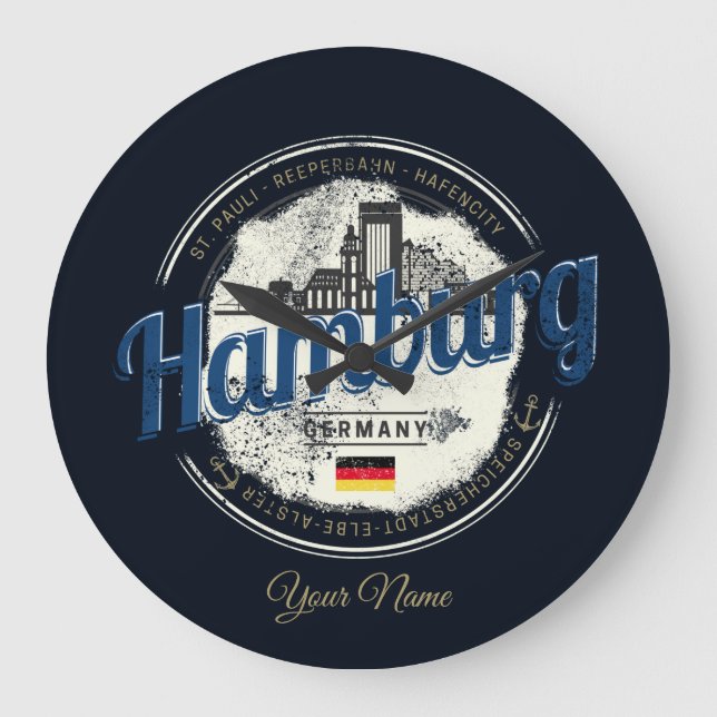 Souvenir der Vintagen Stadt Hamburg Große Wanduhr (Vorderseite)