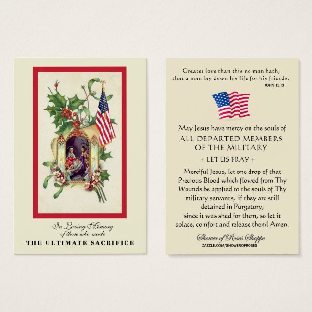 Souvenir militaire de Noël Mémorial religieux (Devant & derrière)