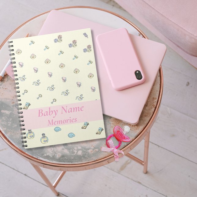 Souvenirs Livre Bébé Fille Rose Thème Ajouter un n (Baby girl cute memories keepsake custom pink notebook)