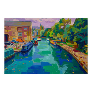 Sowerby Bridge Kanalbassin im fauvistischen Stil G Poster