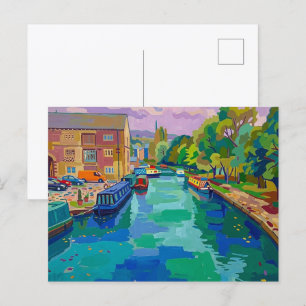 Sowerby Bridge Kanalbassin im fauvistischen Stil G Postkarte