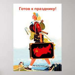 Sowjetfrau für einen Urlaub in Russland bereit Poster