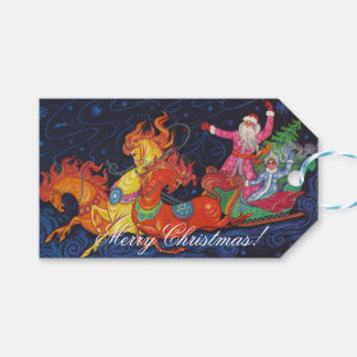 Sowjetische Grußpostkarte mit Santa Claus und Schn Geschenkanhänger