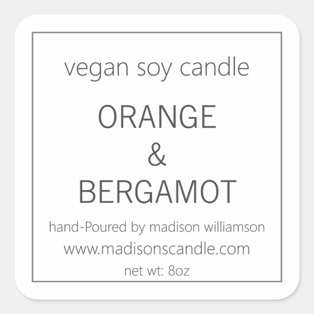 Soy Candle | Einfach Minimalistisch grau und weiß Quadratischer Aufkleber (Vorderseite)