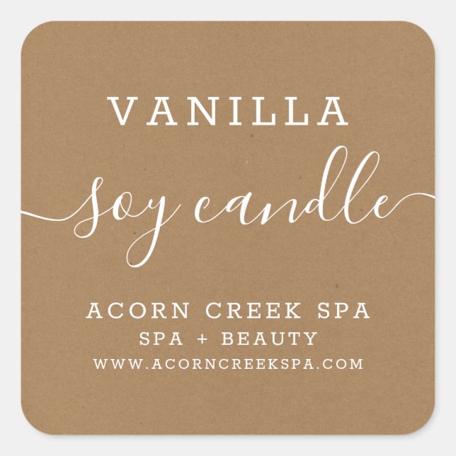 Soy Candle Label | Rustikale Kraft Quadratischer Aufkleber (Vorderseite)
