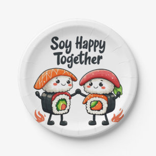 Soy glücklich zusammen Sushi Kawaii japanisches Es Pappteller