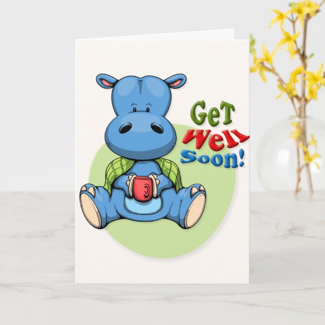 Soyez Bien Bientôt Cute Carte De Voeux Hippo (Fleur jaune)