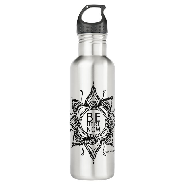 Soyez ici maintenant bouteille d'eau d'acier (Devant)
