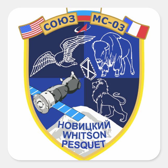 Soyuz MS-03-Mission-Patch-Logo Quadratischer Aufkleber (Vorderseite)
