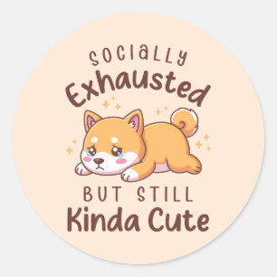 Sozial erschöpft, aber immer noch süß - Shiba Inu Runder Aufkleber