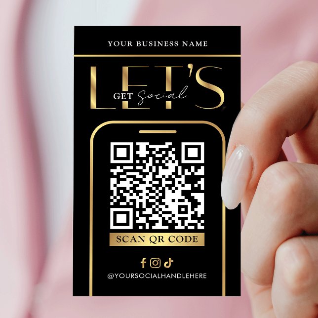 Sozial Media QR Code Schwarz & Gold Logo QR Code Visitenkarte (Modern black and gold QR code business cards - great to promote your social media or website)
