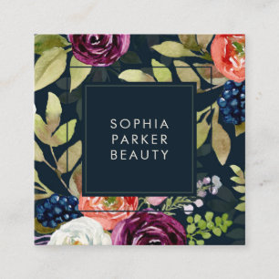 Sozial-Medien dunkles Aquarell BlumenBoho Muster- Quadratische Visitenkarte