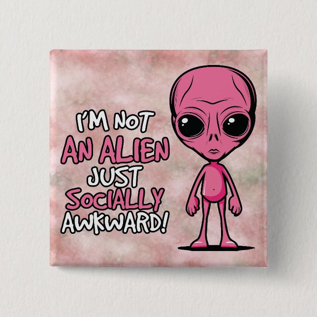 Sozial unbeholfener Alien-Cartoon Button (Vorderseite)