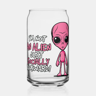 Sozial unbeholfener Alien-Cartoon Dosenglas