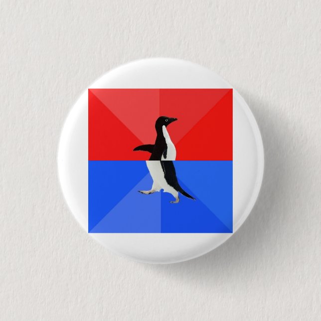 Sozial verwirrtes Pinguin-Ratetier Meme Button (Vorderseite)
