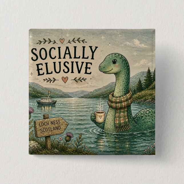 Sozial zurückgezogene Nessie gemütliche Kryptozool Button (Vorderseite)