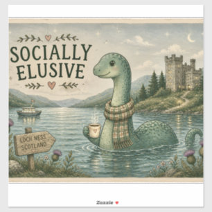 Sozial zurückhaltende Nessie gemütliches Kryptid L Aufkleber