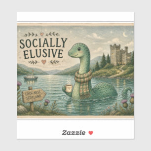 Sozial zurückhaltende Nessie gemütliches Kryptid L Aufkleber
